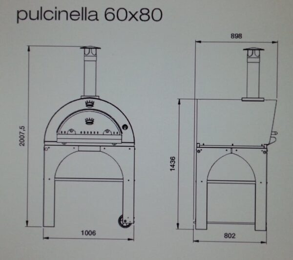 Skizze der Maße vom Clementi Pulcinella 80 x 60