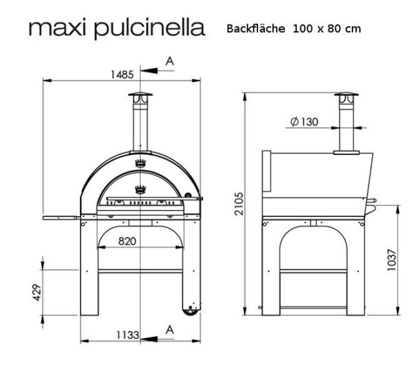 Skizze Maße Clementi Pulcinella 100 x 80