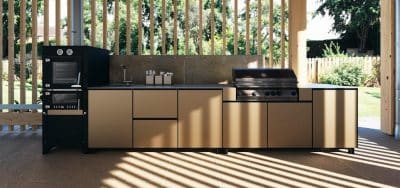 Outdoor Küche Hoppilif Diamante von Rossofuoco mit BBQ und indirektem Ofen